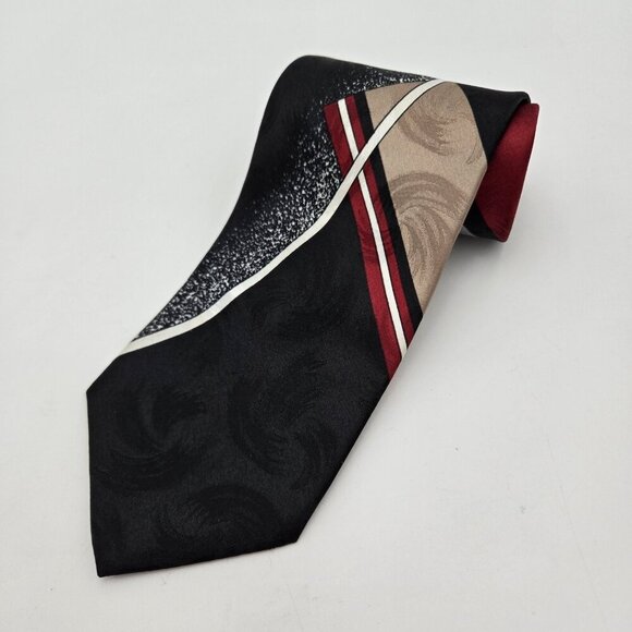 Vintage Felix's Viroqua Wisconsin Burgundy Red Black TIE Geometric Long Wide USA - Picture 1 of 6